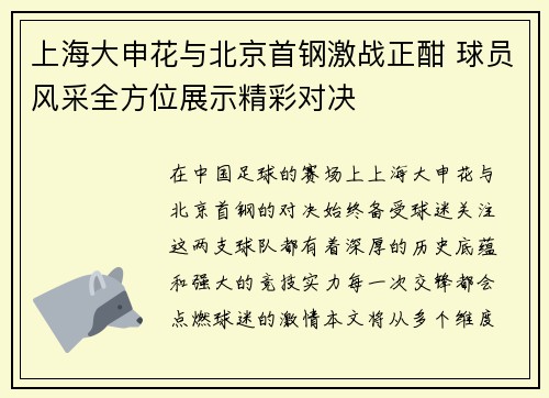 上海大申花与北京首钢激战正酣 球员风采全方位展示精彩对决